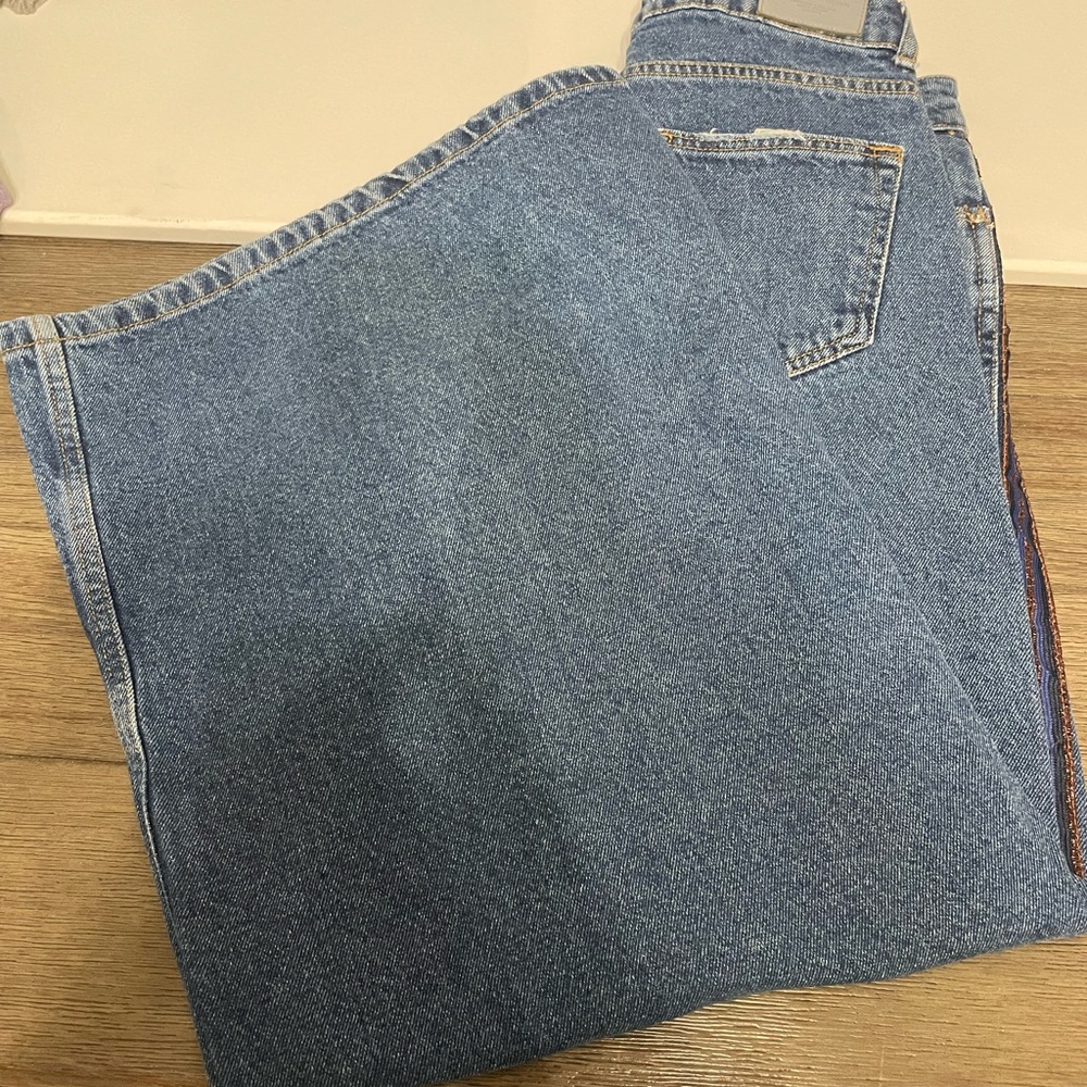 Zara Wide Leg Cropped High Waisted Dark Wash Slit Side Jeans Size 2 - Picture 4 of 7